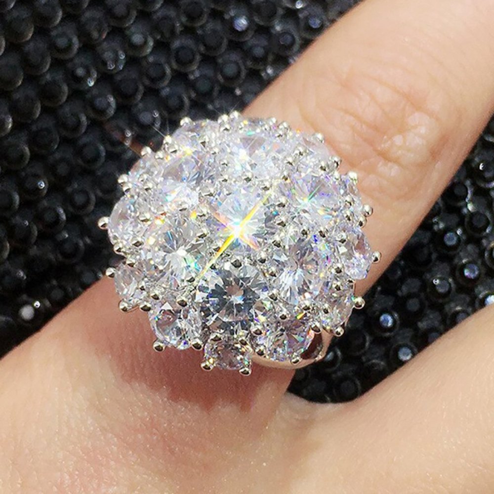 💎925 Silver Plated 0.34 Ct Round Cut CZ Flower Ring, MLNN1070
